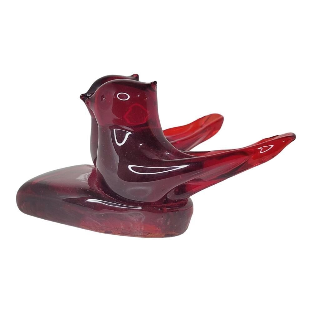 Vintage Double Cardinal of Love Art Glass Bird W Ward Signed 1993 Paperweight - Picture 3 of 14